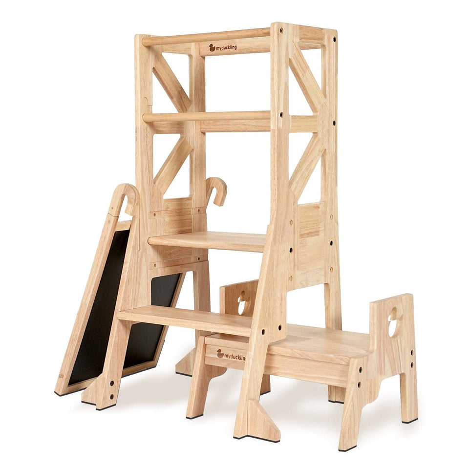 JALA Deluxe Solid Wood Adjustable Learning Tower - Flag with Duck Stool Handle