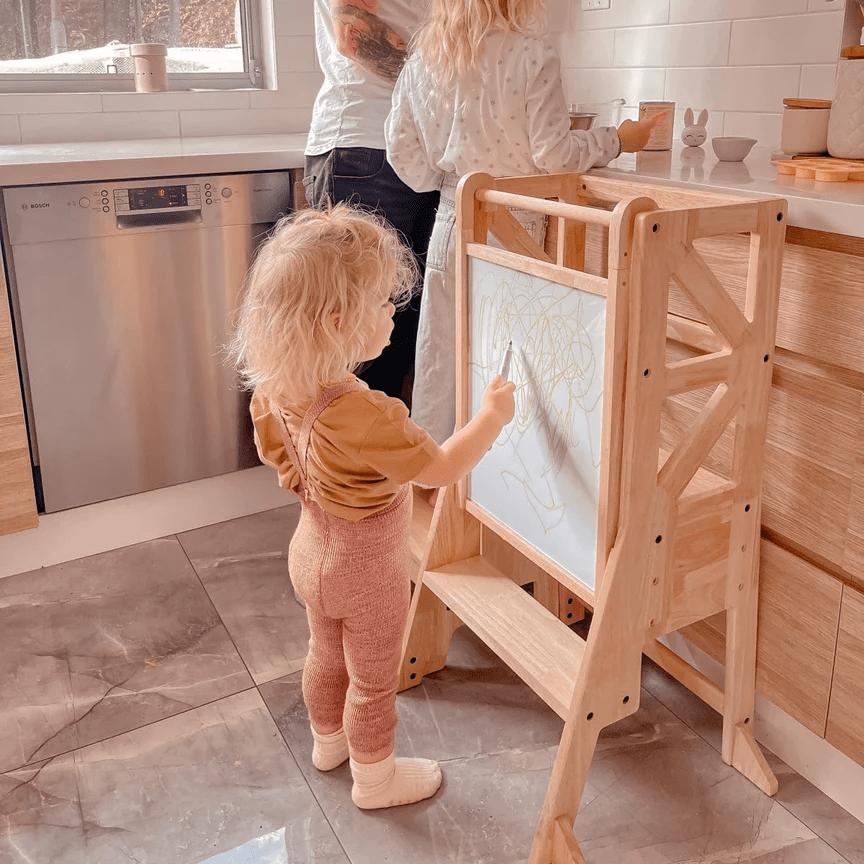 JALA Deluxe Solid Wood Adjustable Learning Tower - Flag with Duck Stool Handle