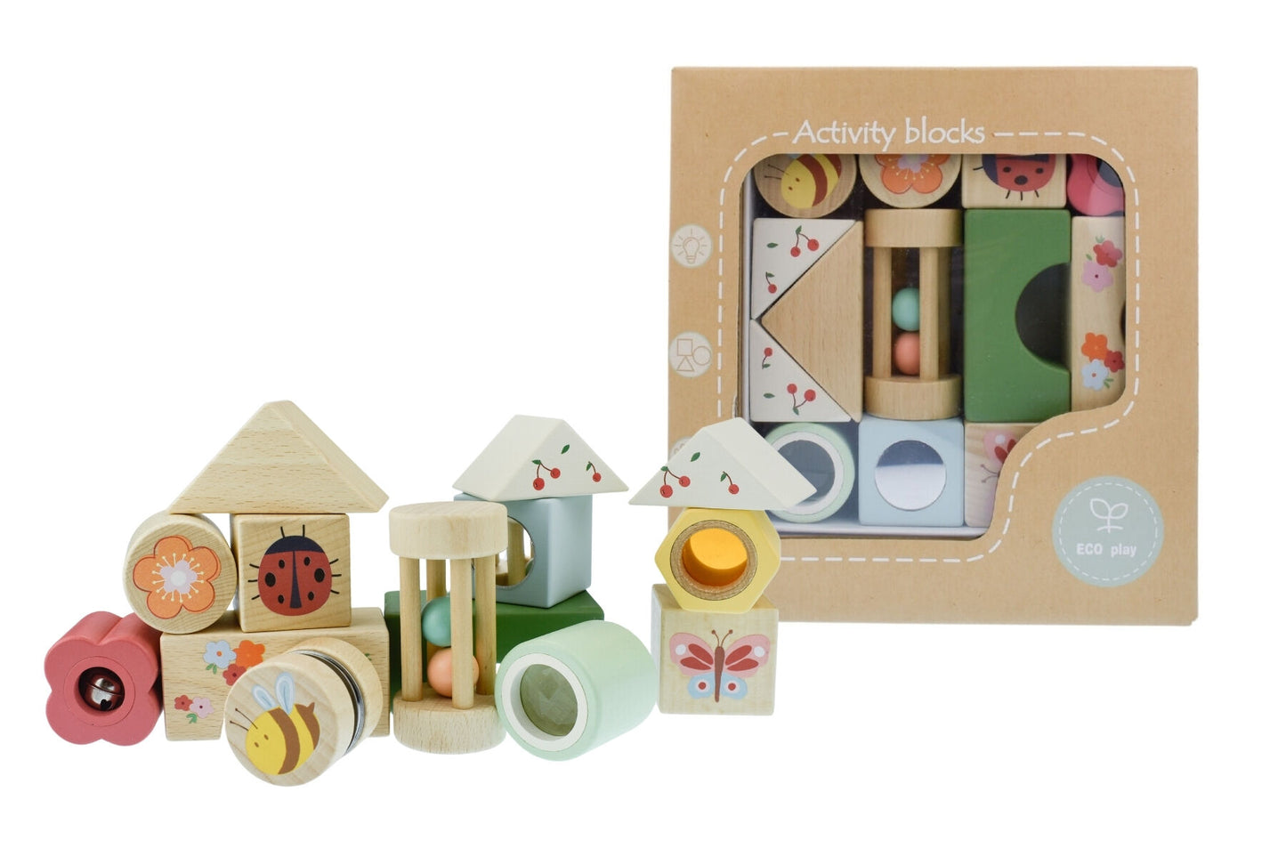 WOODEN SPRING INSECT SENSORY ACTIVITY BLOCKS 14PCS