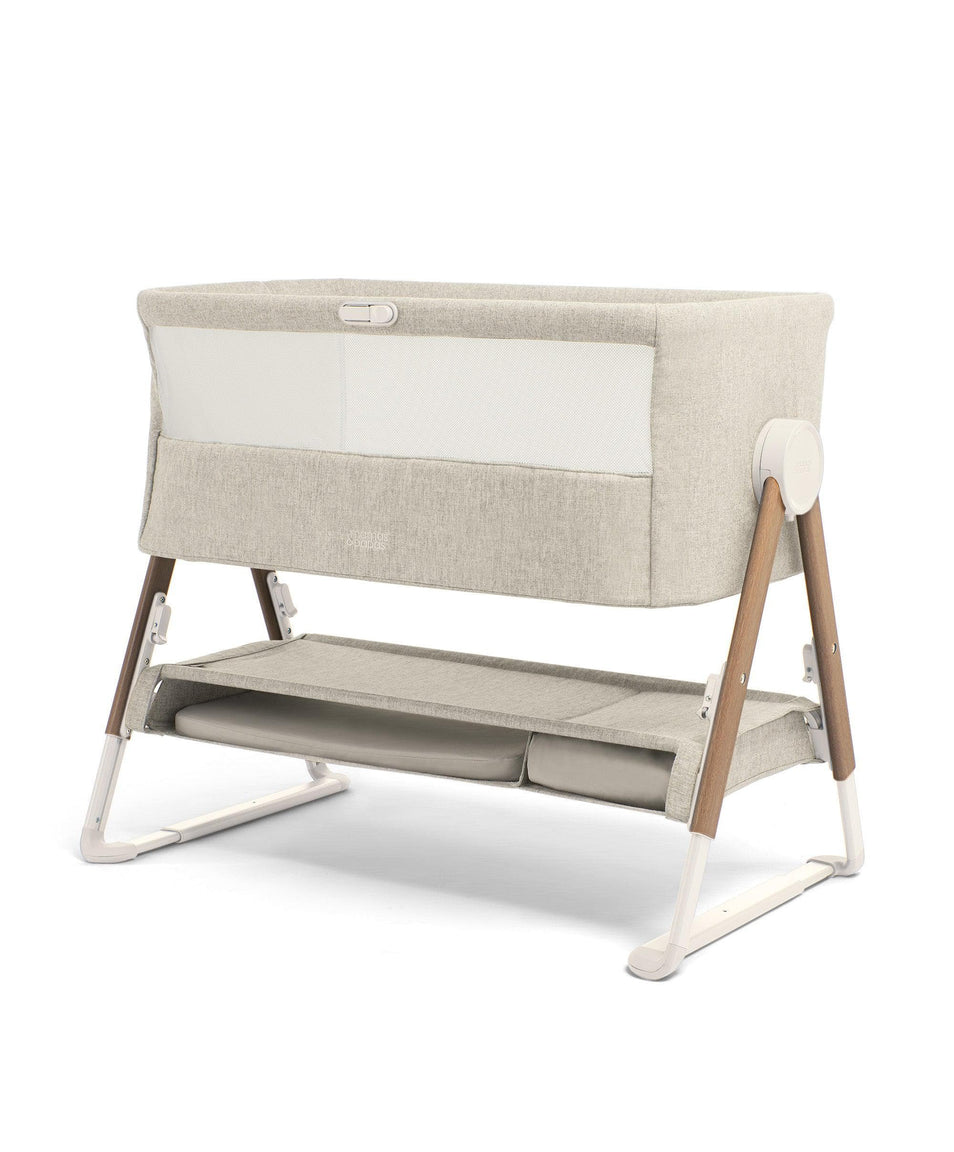 Mamas & Papas Lua Bedside Crib - Beige (BONUS FITTED SHEETS & MATTRESS PROTECTOR)
