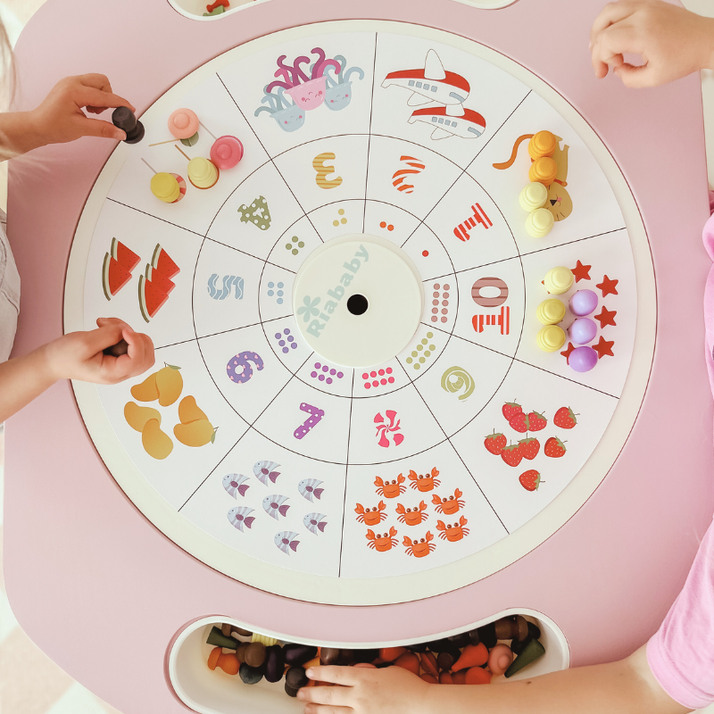 RiaBaby Play&Learn Activity Table Set with Adjustable Legs - Lego duplo compatible