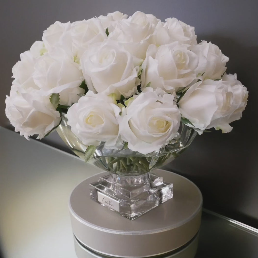 Cote Noire Luxury Centrepiece 37 Rose Bud Bouquet - White & Silver badge