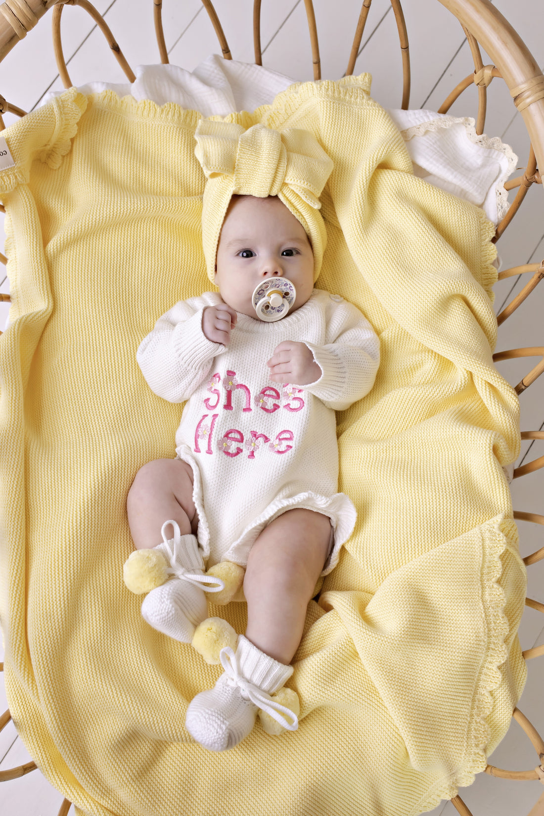Confetti Kidz She's Here" Floral Knit Romper | Snow NB
