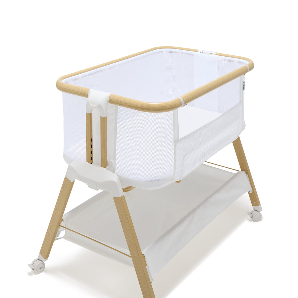 BabyRest Alfie Bedside Bassinet. White/Natural Version 2