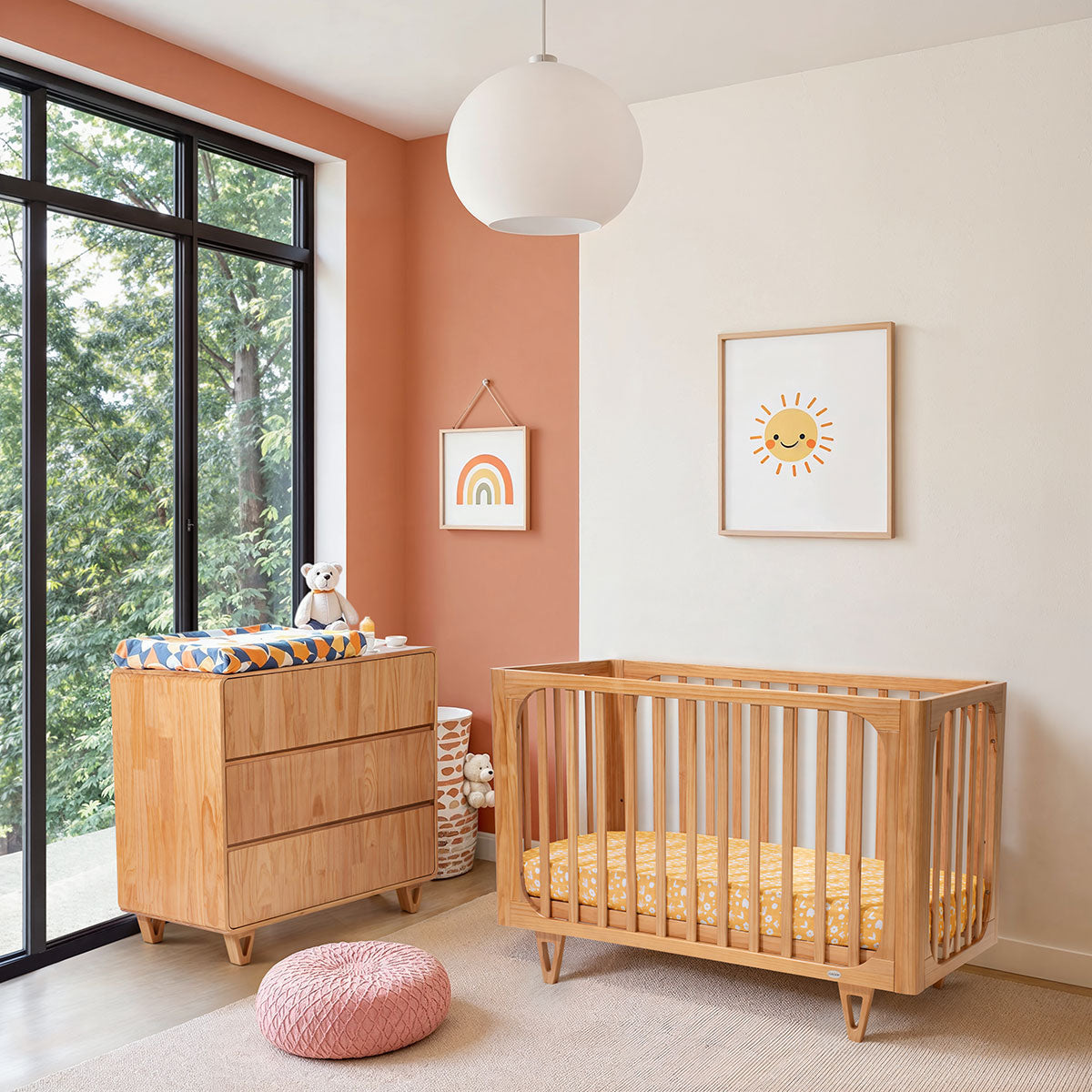 COCOON Vibe Sandstone Cot Including Australian Made Inner Spring Mattress & Toddler Bed Rail