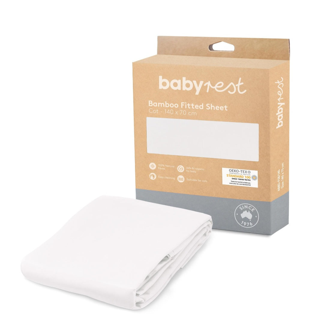 BabyRest Bamboo Cot Fitted Sheet - White 140×70cm