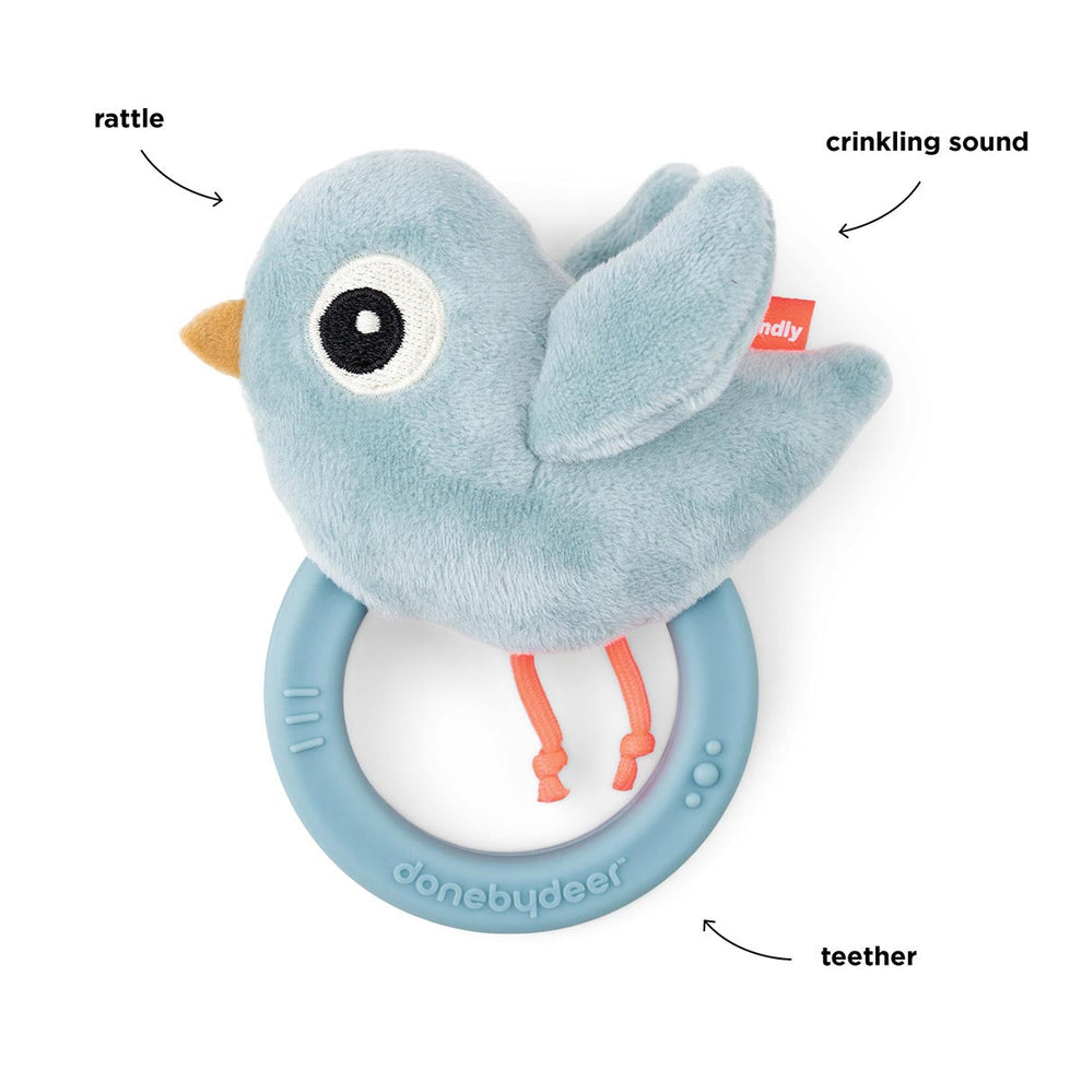 Done by Deer Sensory Rattle with Teether - Blue