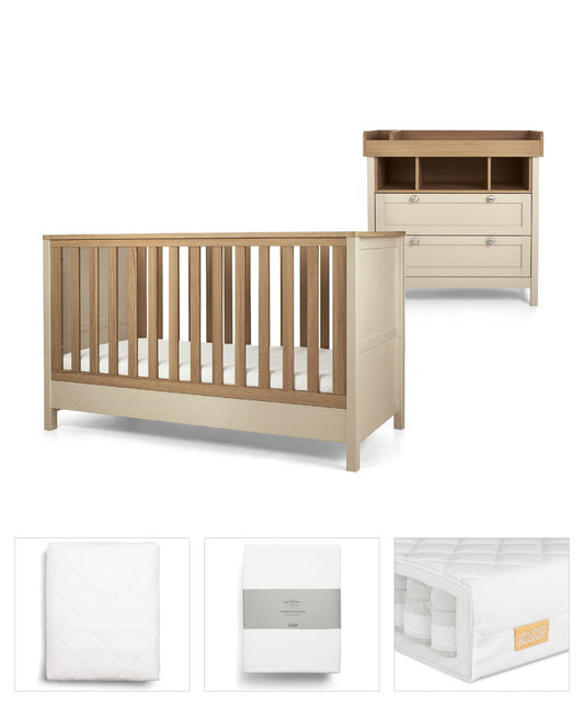 Mamas & Papas Harwell Cotbed 5 Piece Set with Cotbed, Dresser Changer, Mattress, Fitted Sheets & Mattress Protector - Cashmere