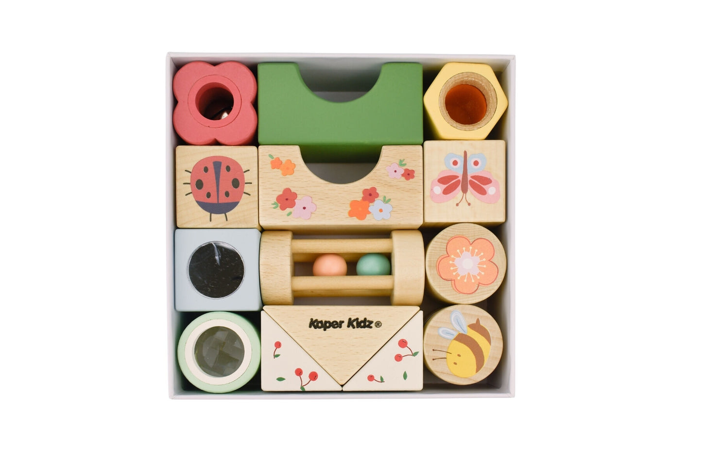 WOODEN SPRING INSECT SENSORY ACTIVITY BLOCKS 14PCS