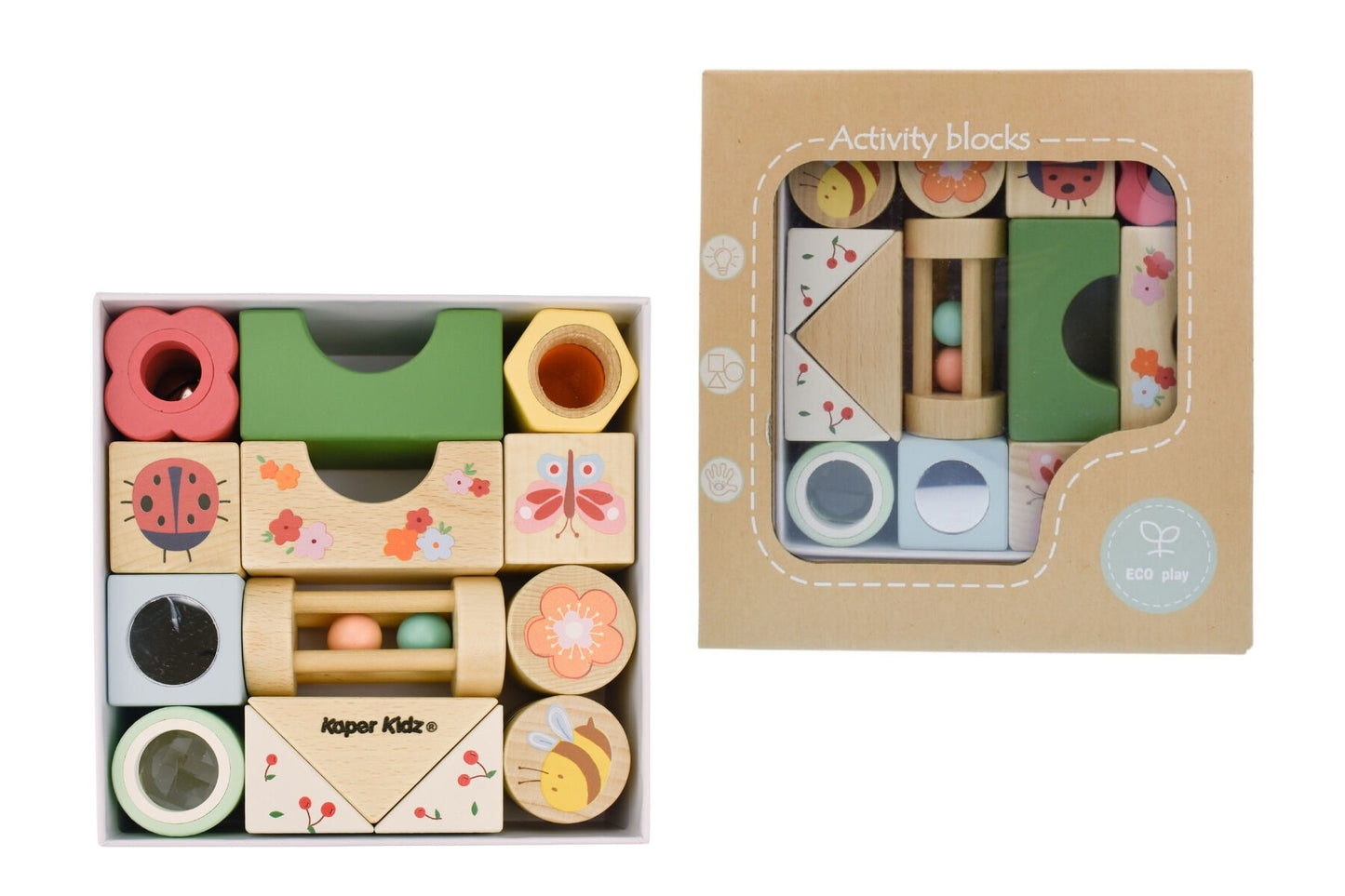 WOODEN SPRING INSECT SENSORY ACTIVITY BLOCKS 14PCS