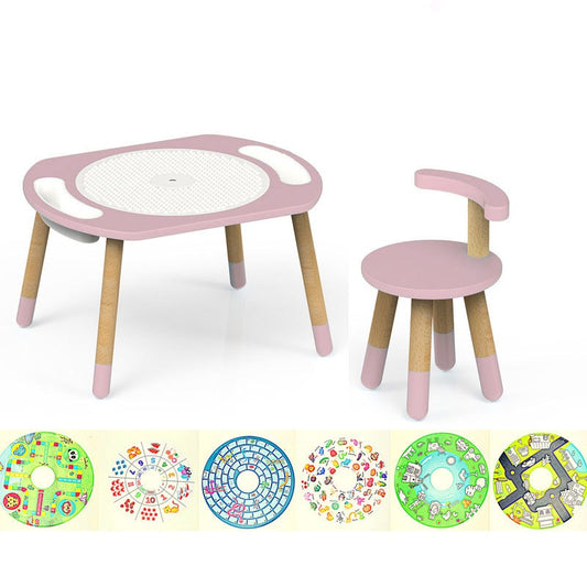 RiaBaby Play&Learn Activity Table Set with Adjustable Legs - Lego duplo compatible