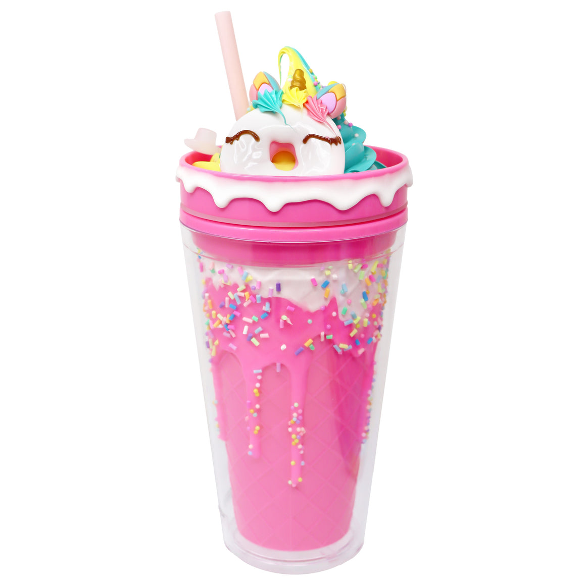 Pink Poppy Unicorn Donut Drinking Cup - Pink