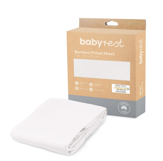 BabyRest Bamboo Cot Fitted Sheet - White 132 x 70cm