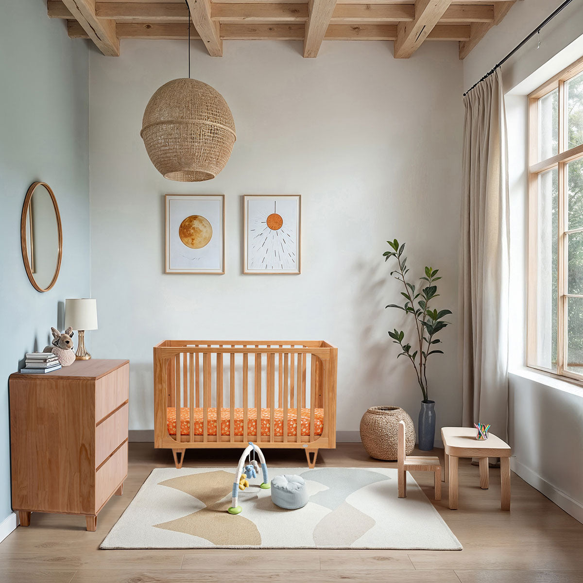 COCOON Vibe Sandstone Cot Including Australian Made Inner Spring Mattress & Toddler Bed Rail