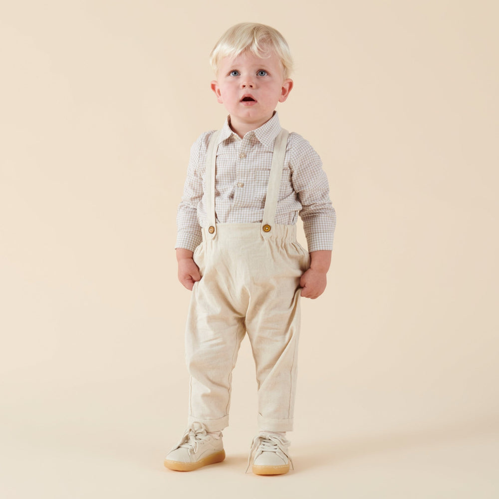 Finley Linen Suspender Pants - Sand