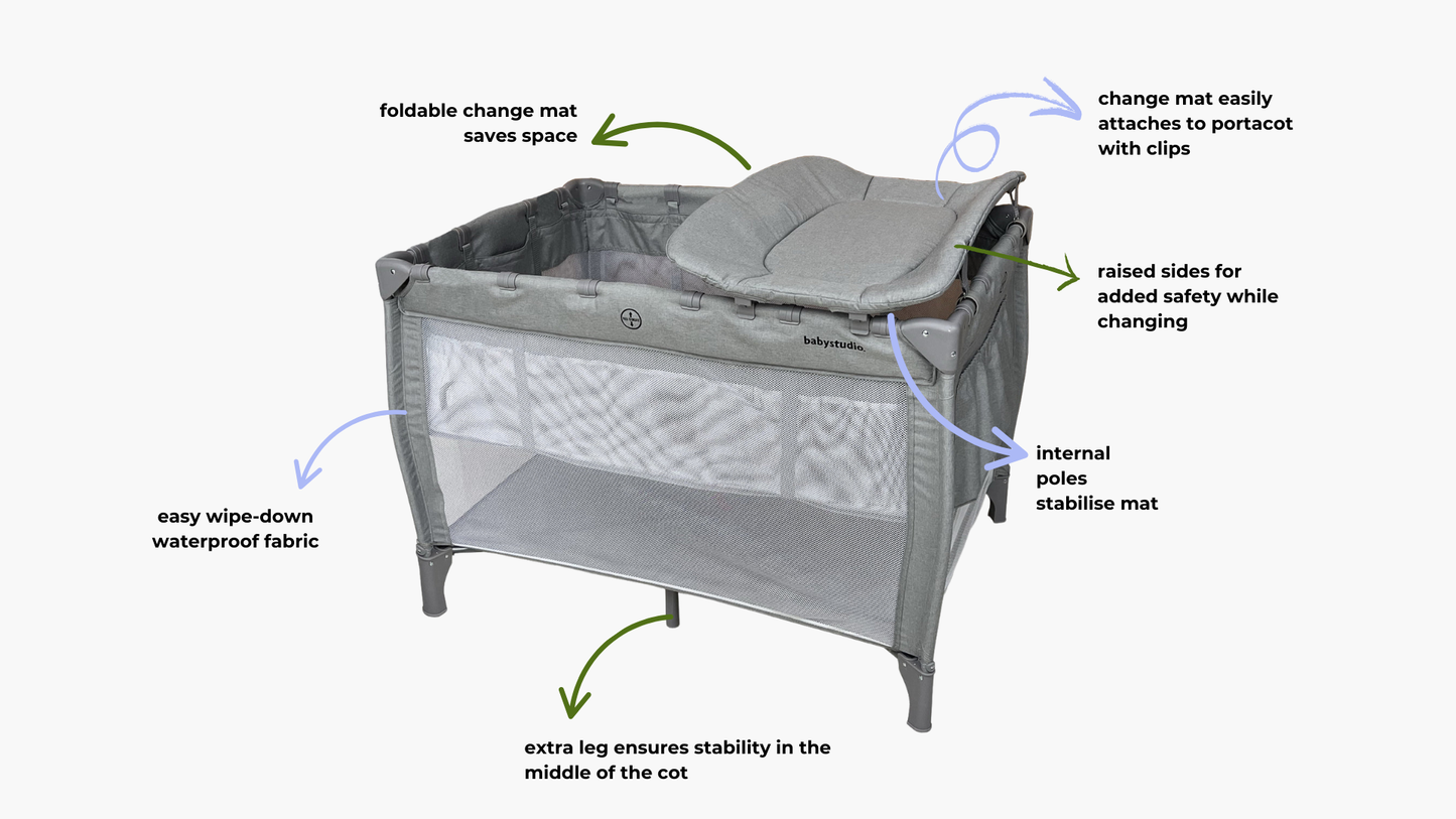 Baby Studio 3 in 1 Portacot with bassinet and changer