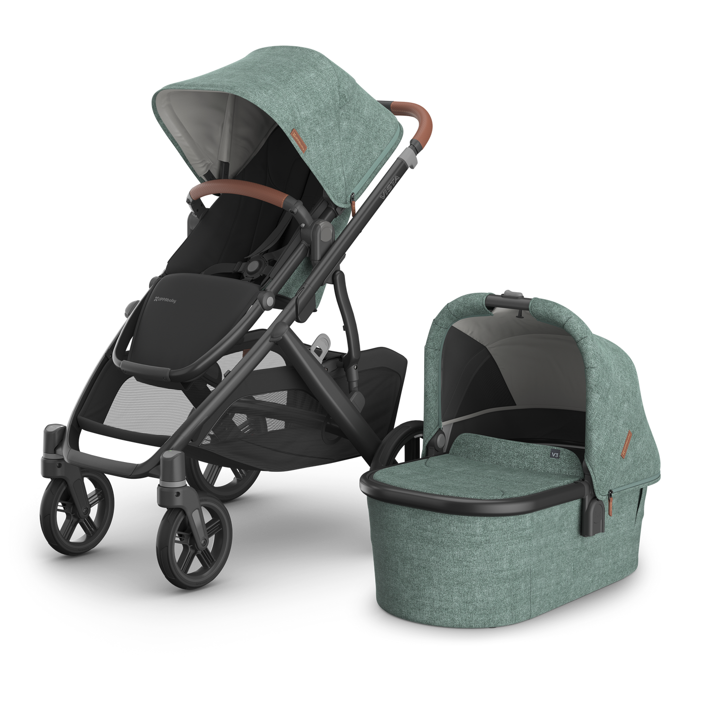 UPPAbaby Vista V3 Pram With Bassinet + FREE Upper Adaptors + FREE Cup Holder + FREE Parent Pack - Gwen (Green Melange)
