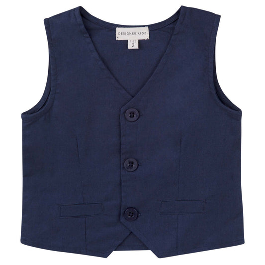 Finley Linen Vest - Navy