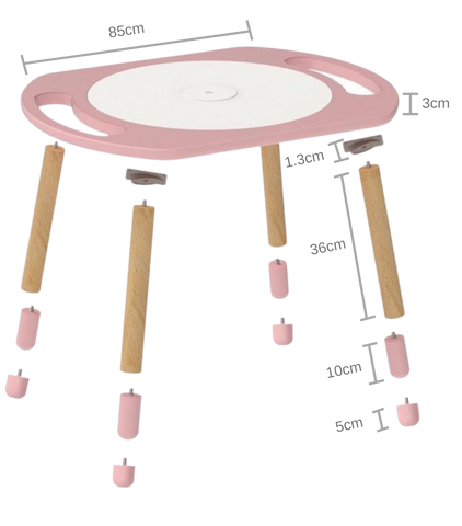 RiaBaby Play&Learn Activity Table Set with Adjustable Legs - Lego duplo compatible