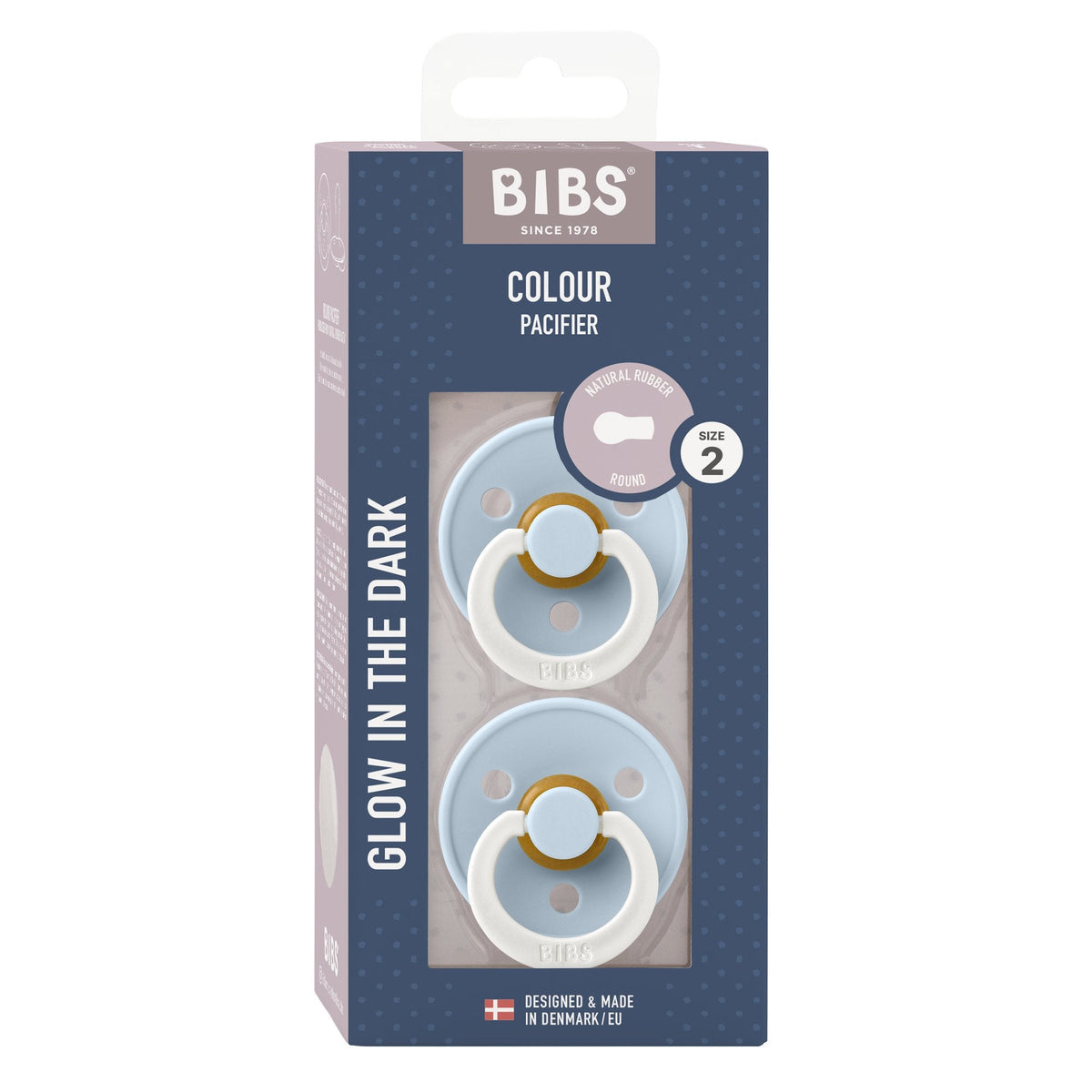Bibs GLOW Colour Round Pacifier Baby Blue - (2pk)