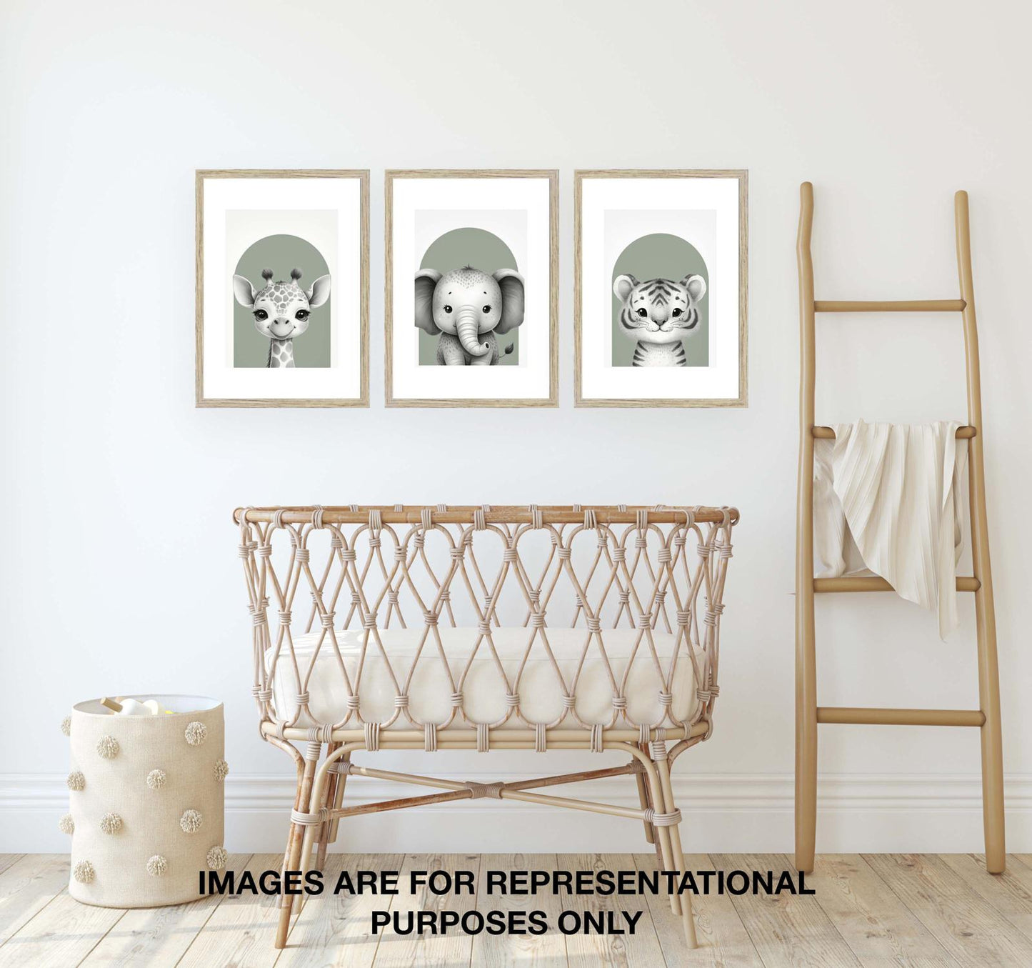 Nursery Prints - A4 - Set Of 3 - Sage Safari