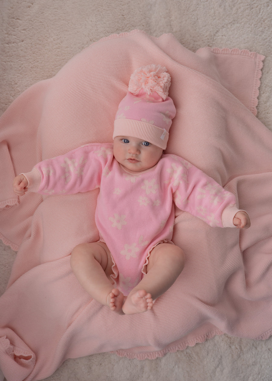 Little & Fern Knit Romper | Daisy Pink Floral 3-6 Months