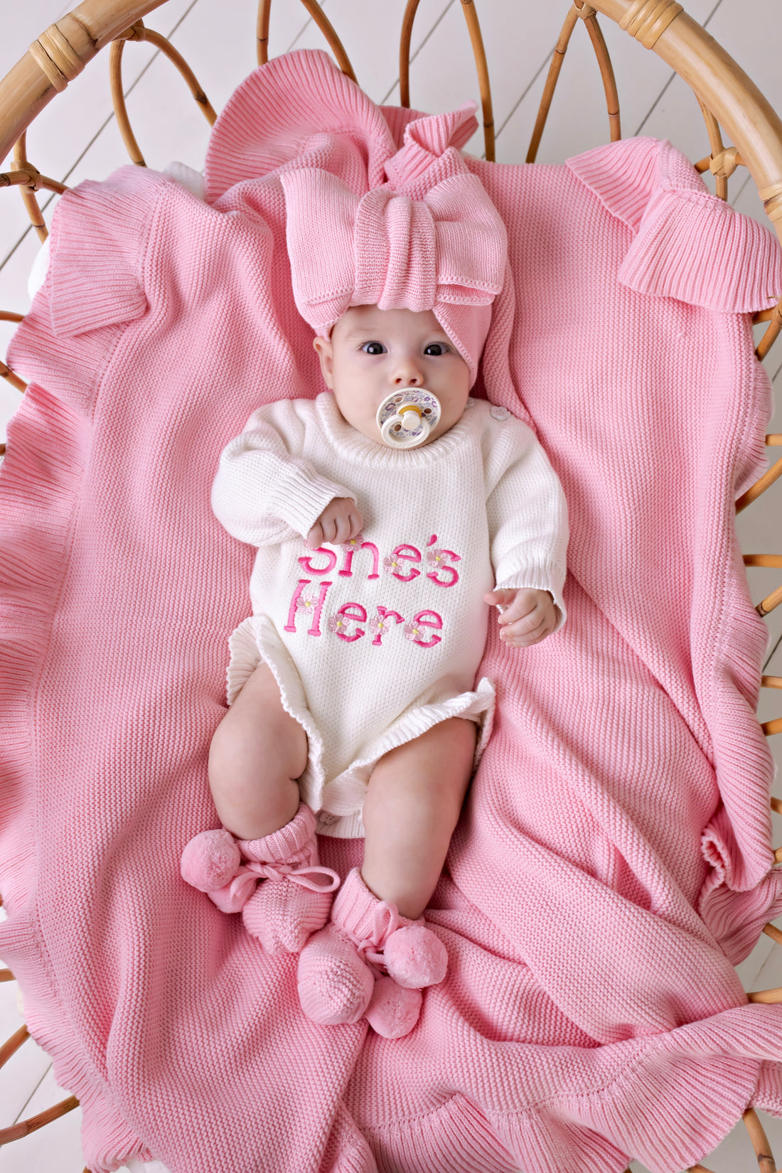 Confetti Kidz She's Here" Floral Knit Romper | Snow NB