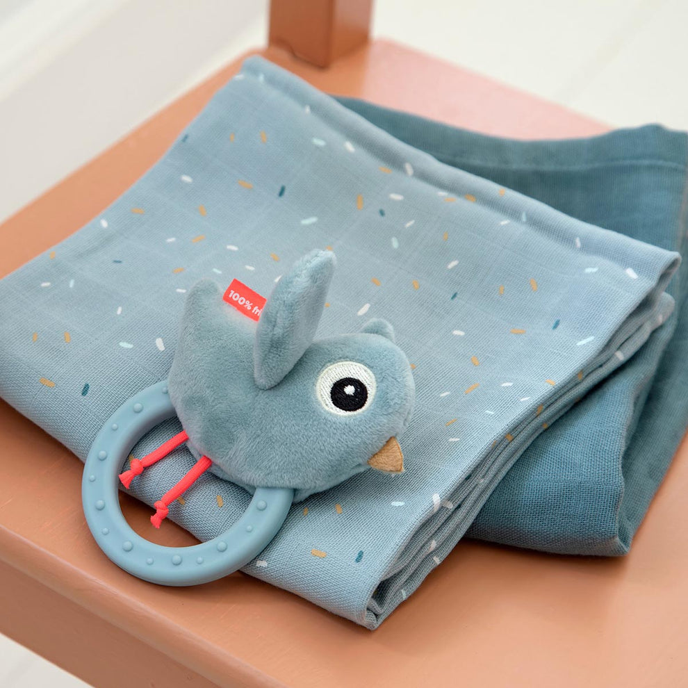 Done by Deer Sensory Rattle with Teether - Blue