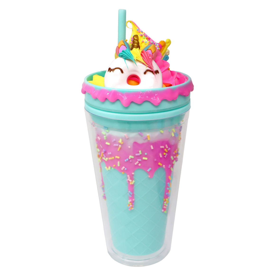 Pink Poppy Unicorn Donut Drinking Cup - Blue