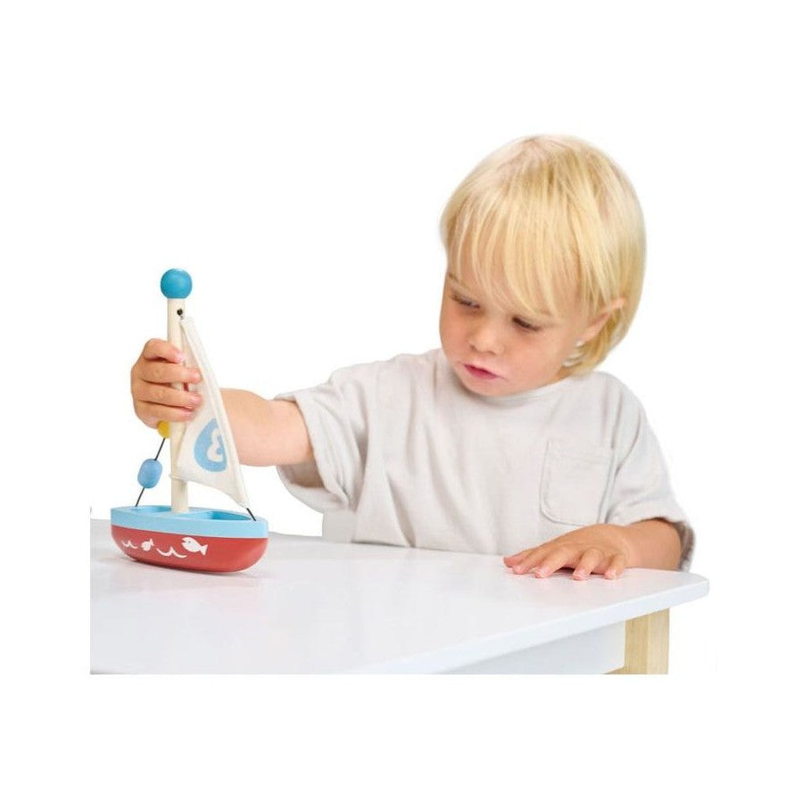 Mentari Wooden Sailing Boat 21cm Children Pretend Play Toy