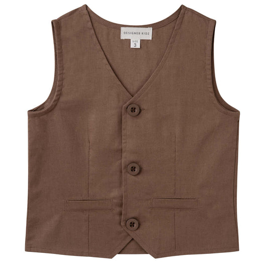 Finley Linen Vest - Chocolate
