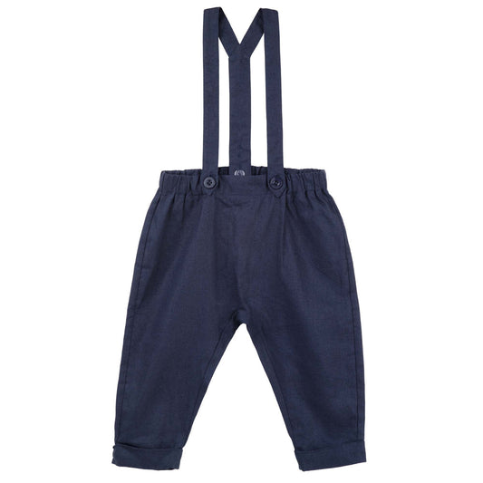 Finley Linen Suspender Pants - Navy