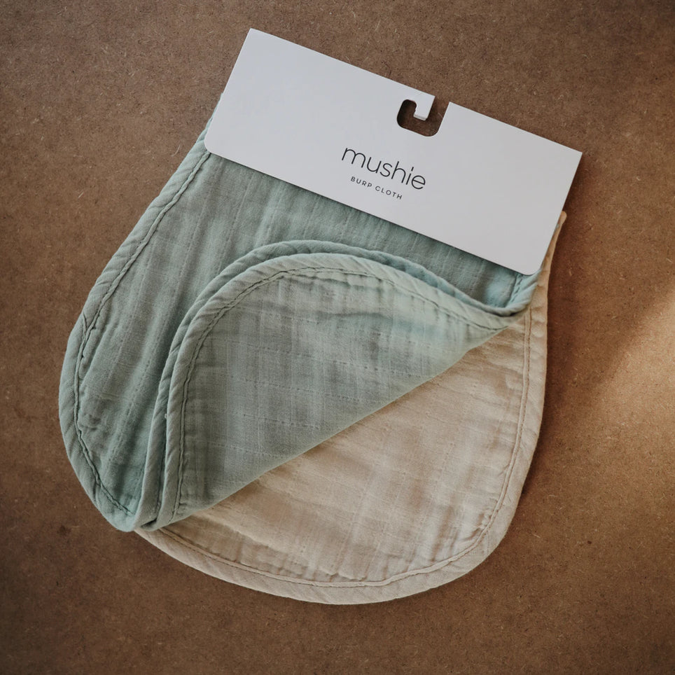 Mushie Burp Cloths 2 Pack - Green & Fog