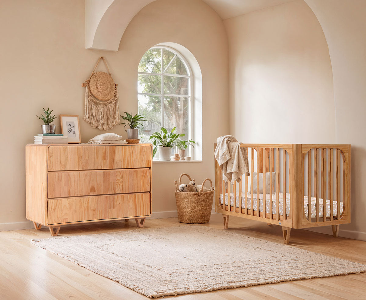 COCOON Vibe Sandstone Cot Including Australian Made Inner Spring Mattress & Toddler Bed Rail