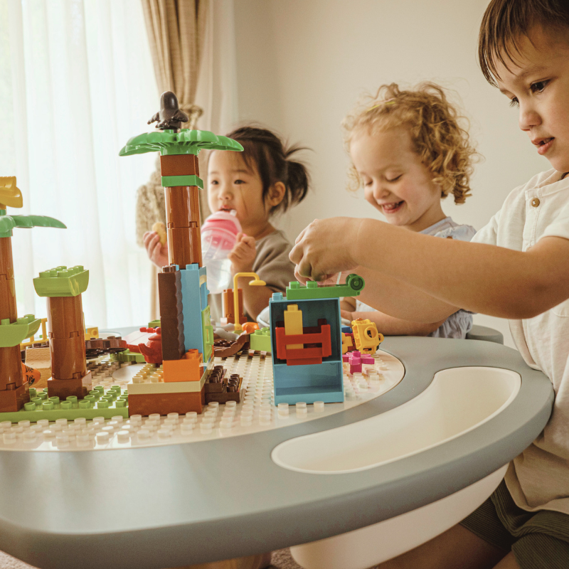 RiaBaby Play&Learn Activity Table Set with Adjustable Legs - Lego duplo compatible