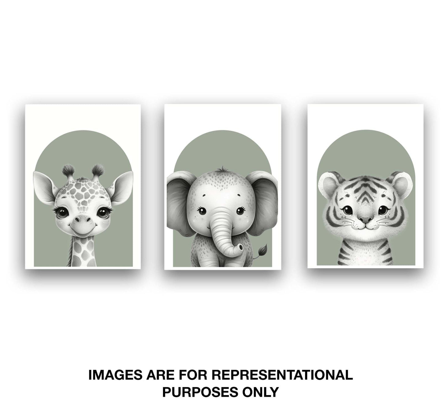 Nursery Prints - A4 - Set Of 3 - Sage Safari