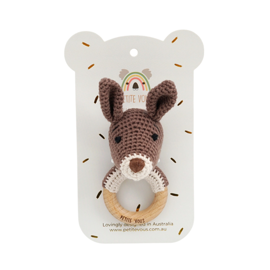 Petite Vous 100% Cotton Crochet Ring Rattle - Kangaroo