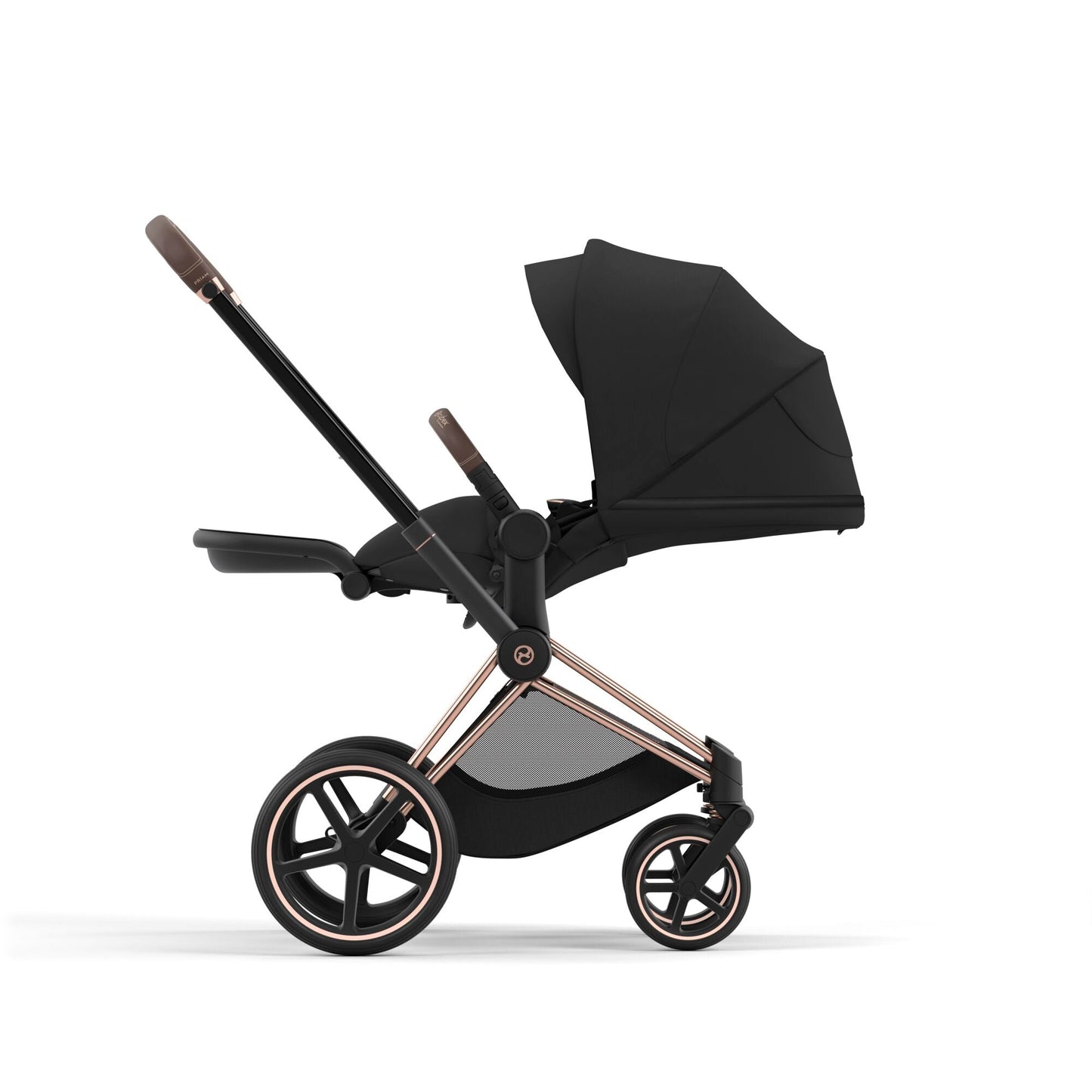 Cybex Priam Pram 2024 Rose Gold + Sepia Black + FREE Platinum Lite Cot, Insect Net, Snack Tray & 2in1 Cup Holder