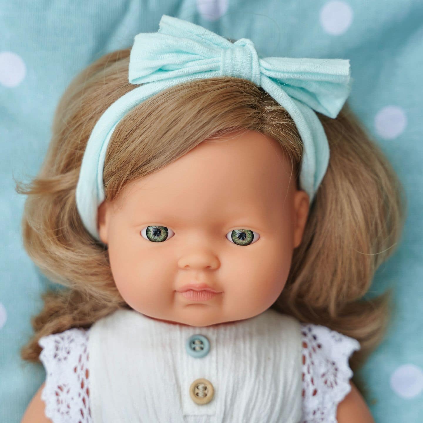 Miniland - Baby Doll - Caucasian Dark Blonde Girl 38cm - Anatomically correct