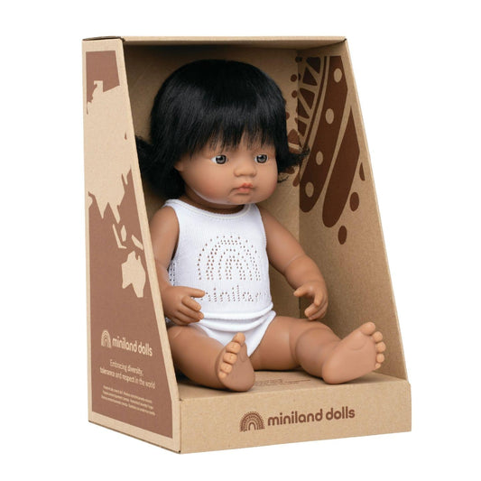 Miniland - Baby Doll - Hispanic Girl 38cm - Anatomically correct