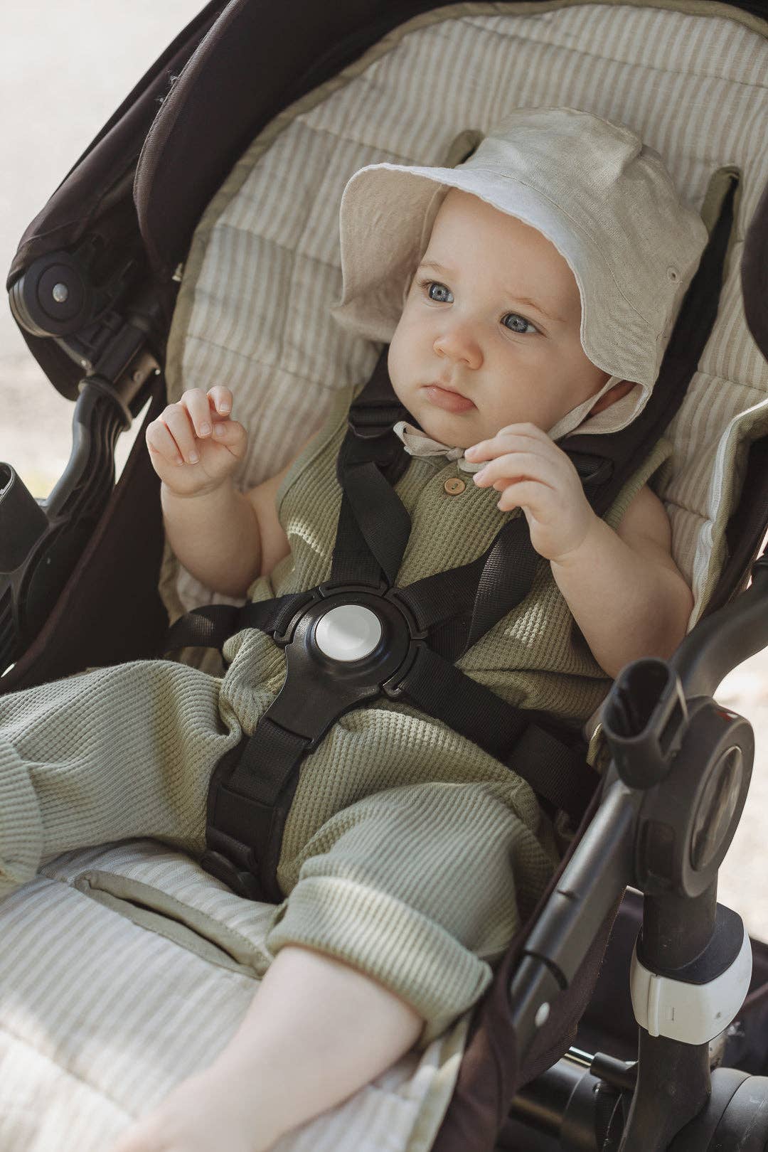 Sage & Pinstripe- French Linen Pram Stroller Liner Cushion
