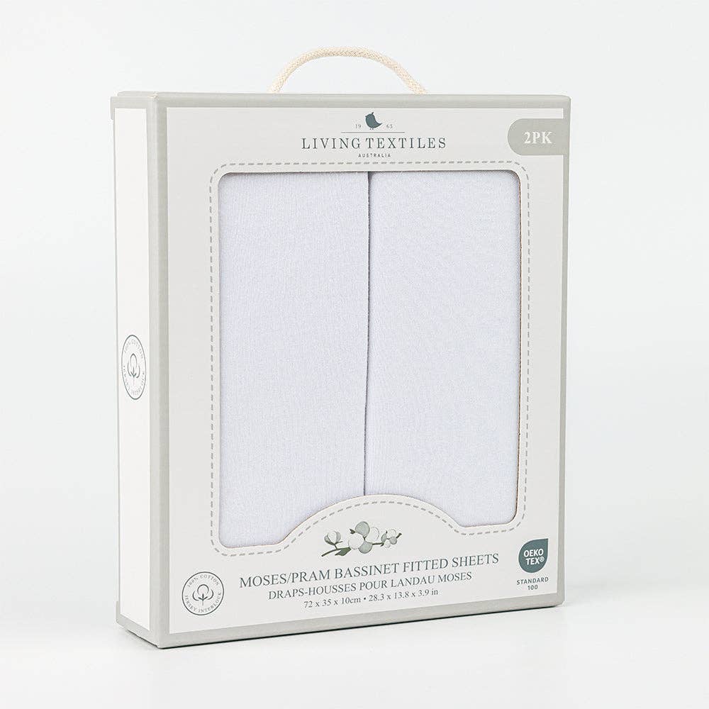 Moses/Pram Fitted Sheet 2 Pack - White