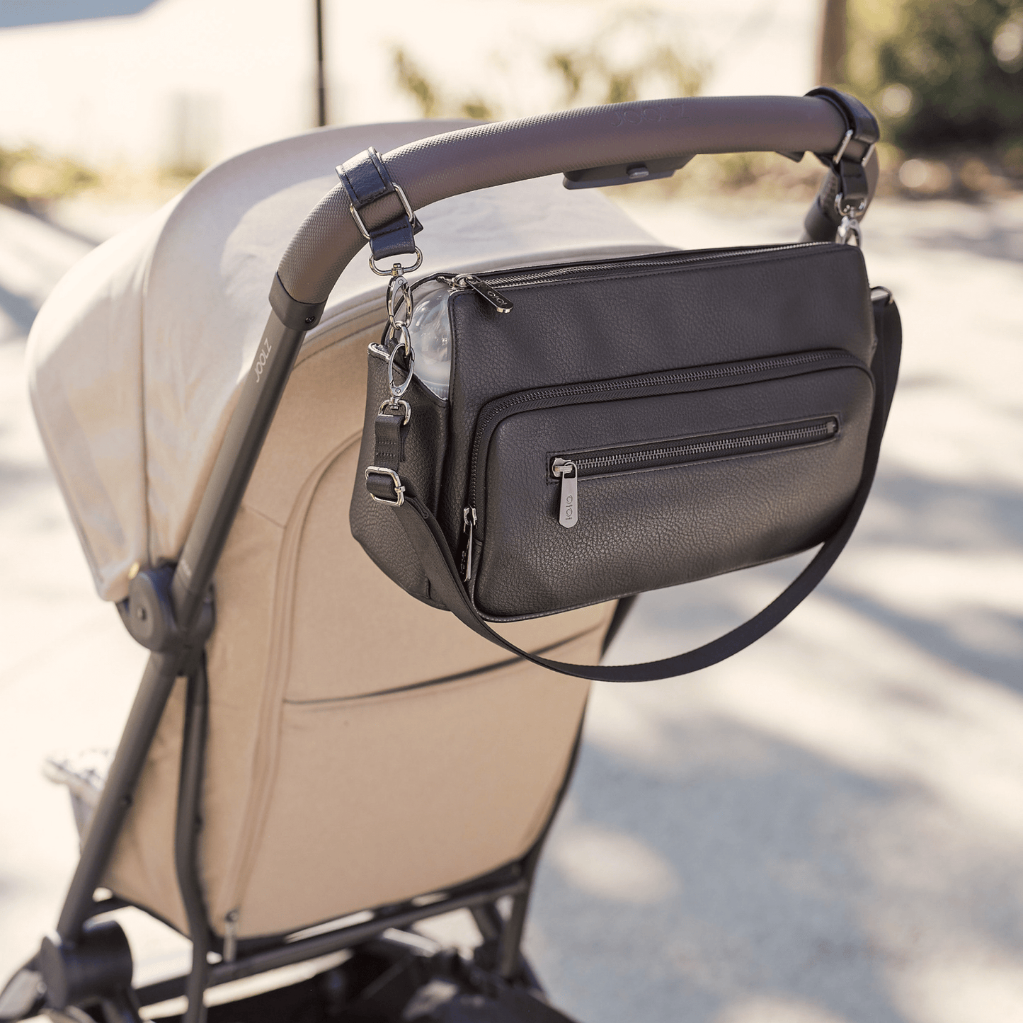 OiOi Multitasker Pram Caddy 2.0 - Black Vegan Leather