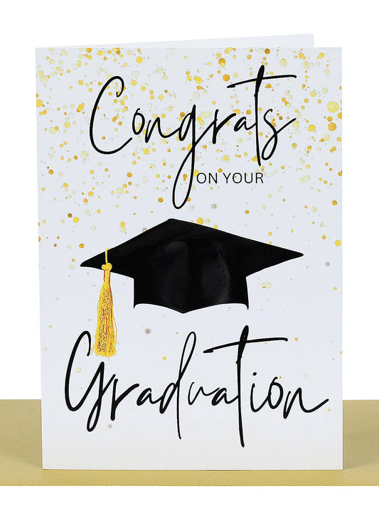 Graduation Greeting Card - Gold Confetti & Glitter