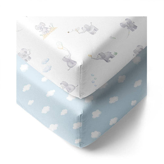 2 Pack Organic Cot Fitted Sheet - Elephant Playtime