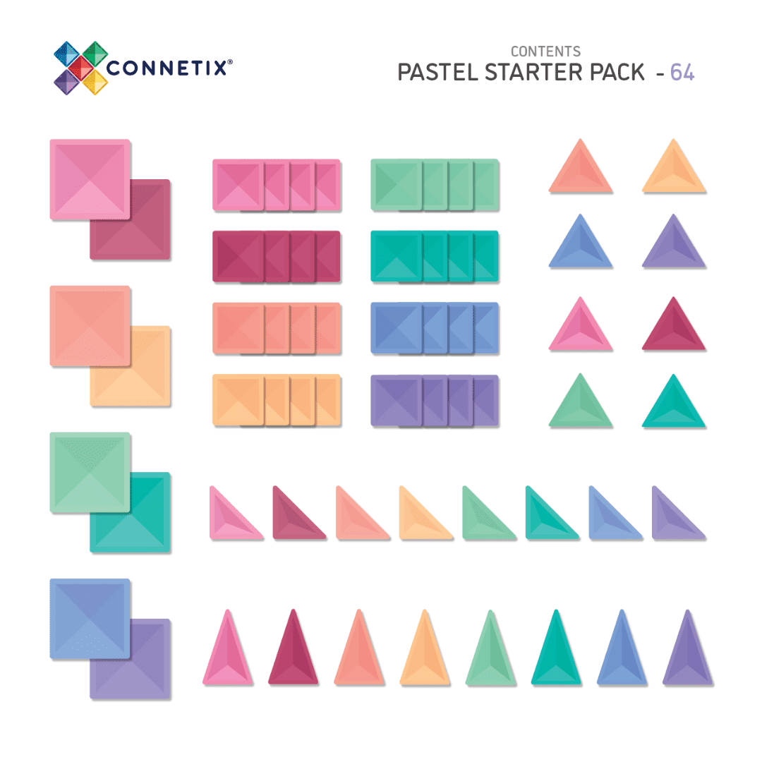 Connetix Magnetic Tiles Pastel Starter Pack 64 Pieces | Serenity Kids