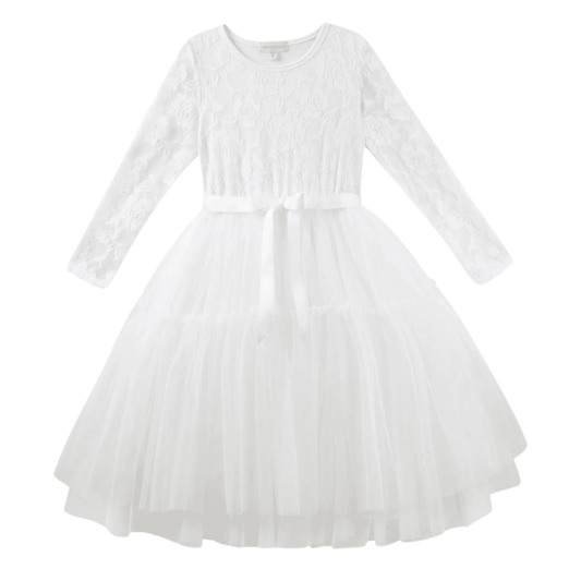 Princess Lace Long Sleeve Tutu Dress - Ivory