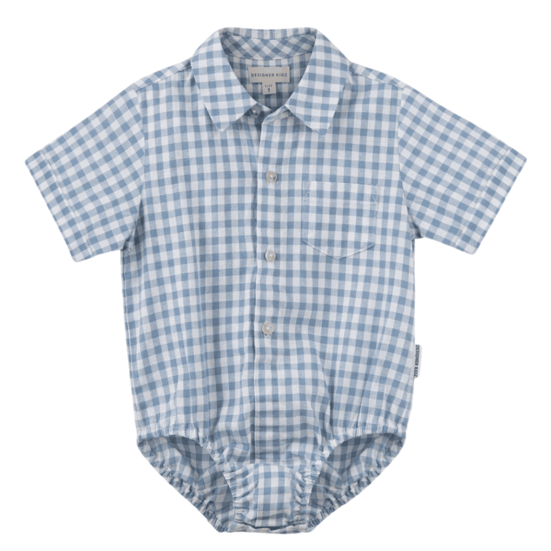 Baby Boy Oliver Gingham Romper - Blue