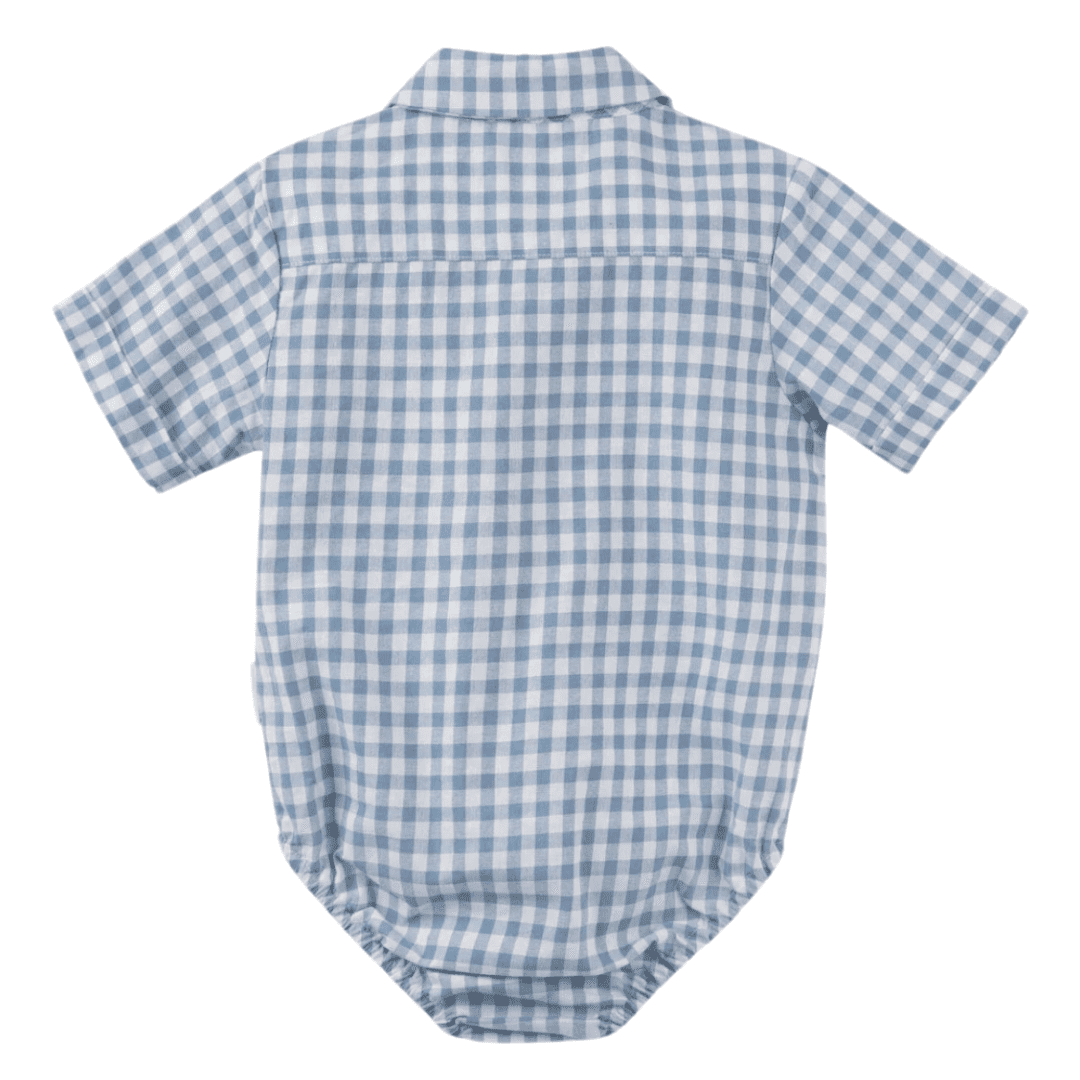 Baby Boy Oliver Gingham Romper - Blue