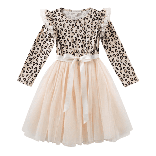 Leopard Print Long Sleeve Girls Tutu Dress